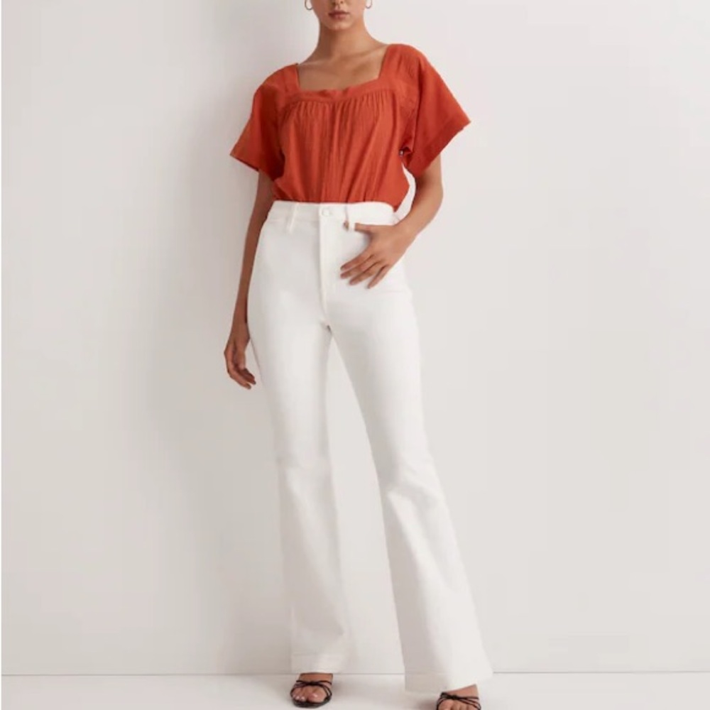 Square-Neck Short-Sleeve Popover Top in Windowpane Madewell